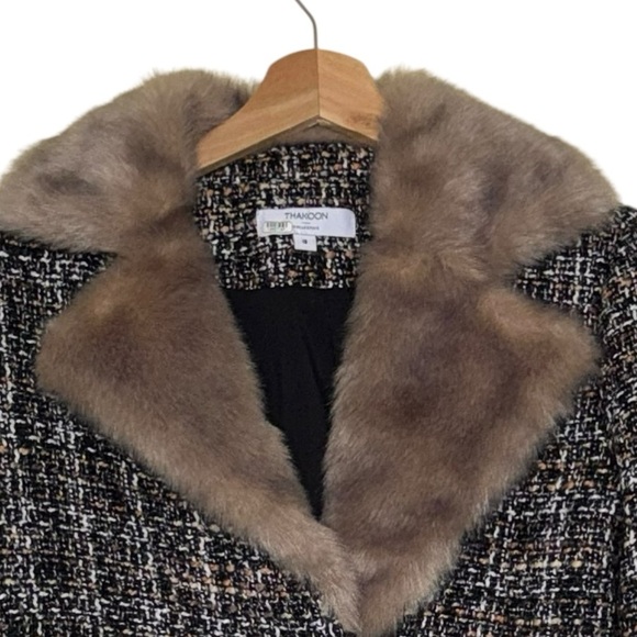 THAKOON Wool Blend Tweed Fur Moto Jacket Coat Biker Wide Notch Collar - Picture 4 of 11